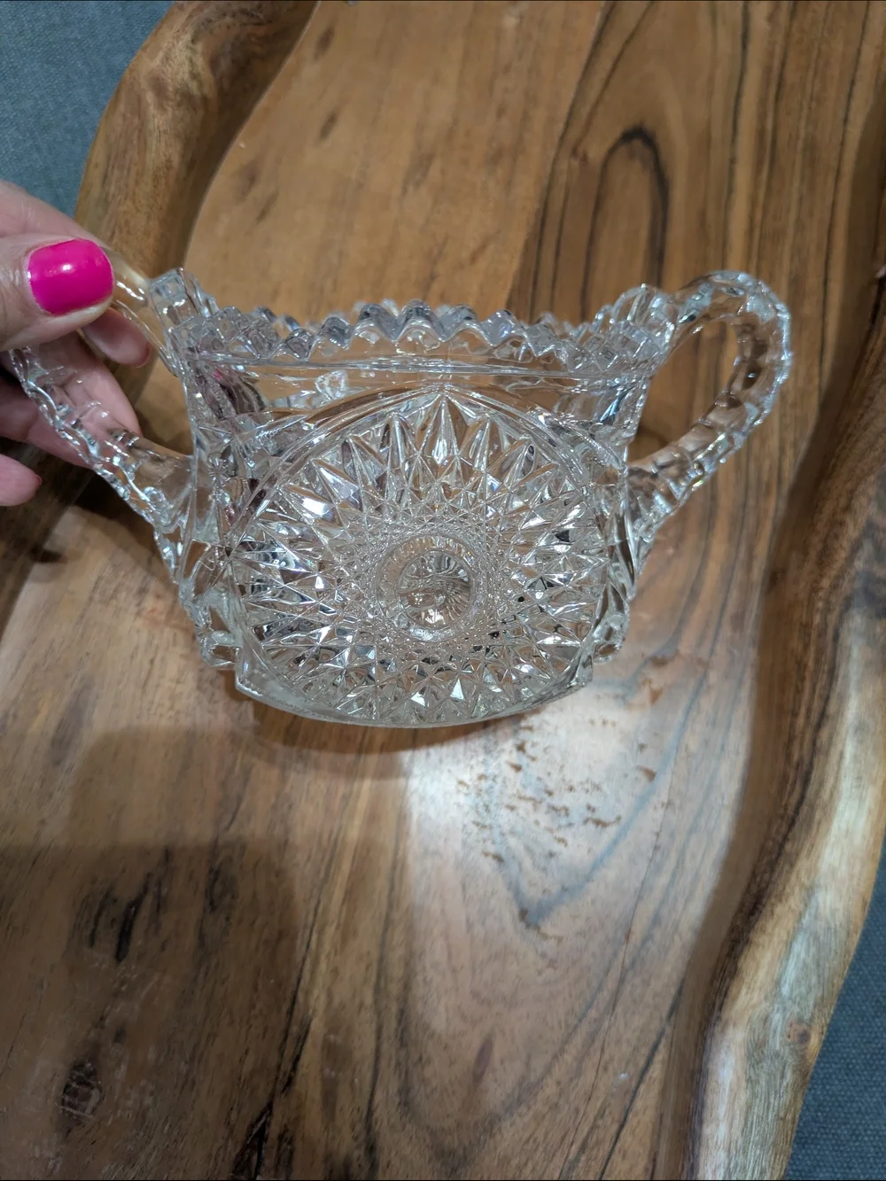 Cut Glass Sugar Bowl with Decorative Handles - Clear